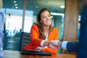 Shaking hand in interview