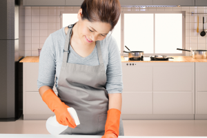 cleaning the kitchen