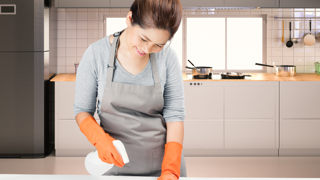 cleaning the kitchen